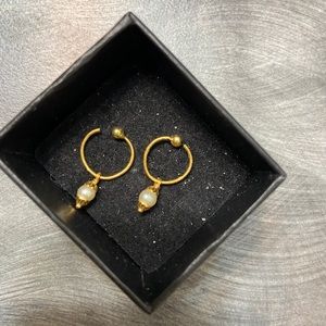 Real gold and pearl mini hoops